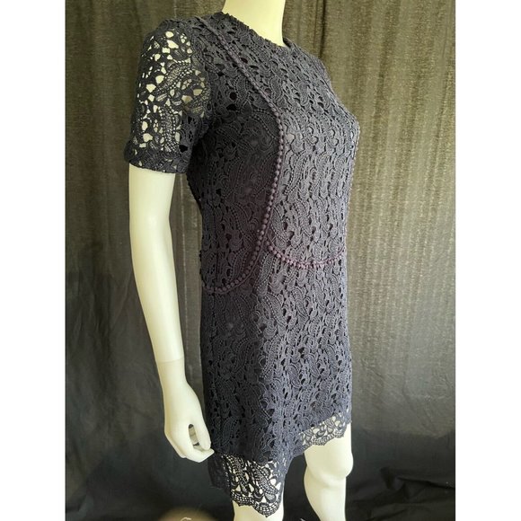 Zara Women's Dress Navy Blue Lace Short Sleeves Scalloped Hem Size XS - Picture 8 of 12